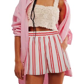 Women Striped Boxer Shorts Y2K Elastic Waist Pajama Bottoms Lounge Shorts with Pockets Sleepwear