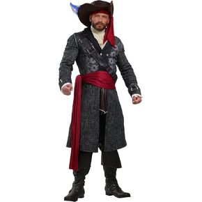 Adult Blackbeard Pirate Costume Mens, Black High Seas Swashbuckler Captain Halloween Outfit