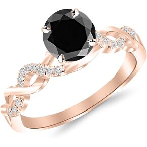 0.63 Carat 14K White Gold Twisting Infinity Gold and Diamond Split Shank Pave Set Diamond Engagement Ring with a 0.5 Carat Black Diamond Center (Heirloom Quality)