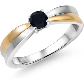 Gem Stone King 925 Sterling Silver and 10K Yellow Gold 4MM Round Gemstone Birthstone Engagement Ring | Wedding Solitaire Anniversary Promise Ring For Women | Available In Size 5, 6, 7, 8, 9