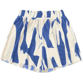 Floerns Women's Graphic Print Lettuce Trim Elastic High Waist Wide Leg Shorts