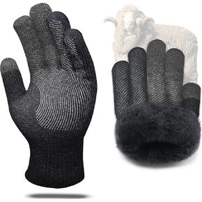 Winter Gloves Men, 20% Merino Wool, Thickened Warm Cozy Lining, Full Finger Touch Screen, Non-Slip Glove for Christmas Dad Husband Wife Son