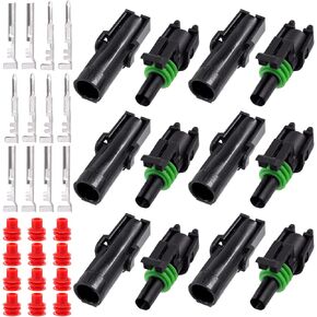 Swpeet 54Pcs 4Pin Male & Female Pin Waterproof Automotive Electrical Wire Connectors Terminals Plug with Rubber Cable Seal Assortment Kit, 22-14AWG Wire Harness Spark Plug Terminals Plug