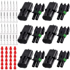 Swpeet 54Pcs 4Pin Male & Female Pin Waterproof Automotive Electrical Wire Connectors Terminals Plug with Rubber Cable Seal Assortment Kit, 22-14AWG Wire Harness Spark Plug Terminals Plug