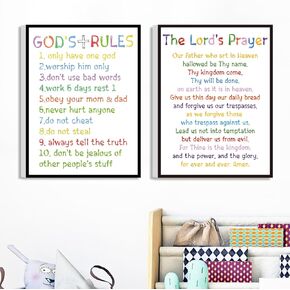 Sunday School Decorations for Classroom, Framed Bible Verse Wall Decor for Kids Room, Christian Religious Wall Art Canvas for Nursery Playroom Bedroom (Set of 6, 8X10in, Framed)