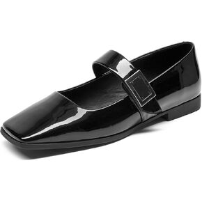 BEAU TODAY Mary Jane Flats for Women, Patent Leather Ballet Flats Shoes, Square Toe Comfortable Business Casual Buckle Non-Slip Ladies Dress Shoes