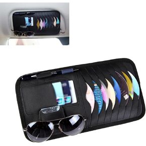 1 PC Car Sun Visor CD Storage Bag, Multi-pocket Leather Layered Organizer, Multi-functional Storage Folder for CDs Sunglasses Cards Pens, Universal Interior Accessories for Cars (Gray)