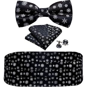 YOHOWA Men Christmas Cummerbund Bow Tie Set Pre-Tied Bowties Pocket Square Cufflinks Formal Party Texdo Xmas Vacation Holiday