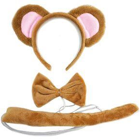Monkey Fancy Costume set Ears Headband Tail Bow Tie Accessories Animal Halloween Cosplay Outfit Theme Party