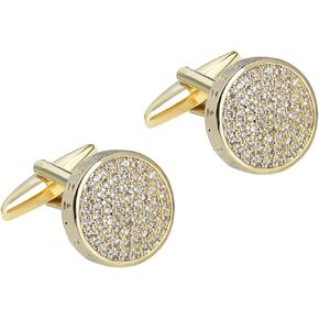 18K Gold Brass Crystal Cufflinks for Men Gold Diamond Crystal Cuff Links for Groom Husband Wedding Cufflinks French Shirt Accessories with Gift Box