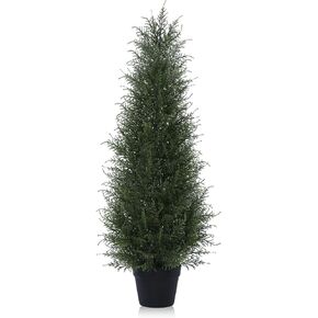 Artificial Cedar Topiary Tree for Outdoor,3FT Tall Faux Cedar Pine Trees,Potted Fake Cypress Plant with UV Resistant Leaves for Front Door Decor, Set of 1