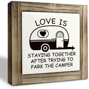 Camper Wood Plaque Sign, Love is Staying Together Parking the Camper, Box Wood Plaques Desk Décor, Camper Wood Plaque Sign, Family Sign, Funny Camper Decor Sign, Camping Life Sign for Home Farmhouse