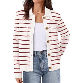 MEROKEETY Women's 2024 Fall Knit Striped Long Sleeve Sweater Open Front Button Down Cardigan