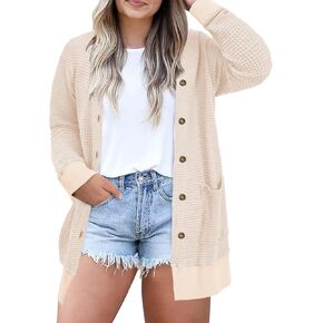 Eytino Womens Plus Size Cardigans Casual Long Sleeve Waffle Knit Front Button Tops(1X-5X)