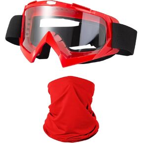 Motorcycle Goggles Dirt Bike ATV Off-Road Riding Motocross Glasses with Sun UV Protection Neck Gaiter Face Cover