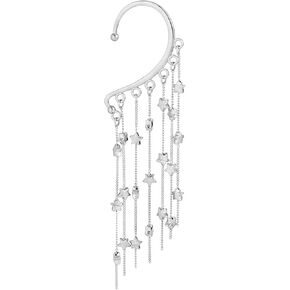 Silver Star Tassel Elf Ear Cuff Single Left Handmade Non Piercing Earring for Women