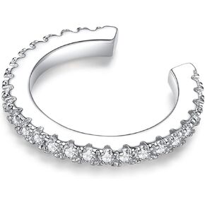 925 Sterling Silver Round Brilliant Cut Cubic Zirconia Ear Cuff, Hypoallergenic Jewelry for Women