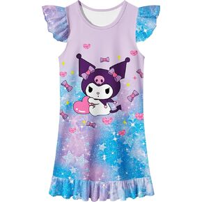 Girls Flutter Sleeve Dress Cartoon Animal Printed for 5-12 Years Kids Casual Dress