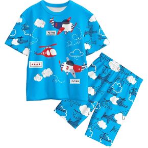 Boys Truck Short Sets 2 Piece Summer Clothes for Boys Space Print Summer Outfits Daily Boys Clothing Sets 4-12Y