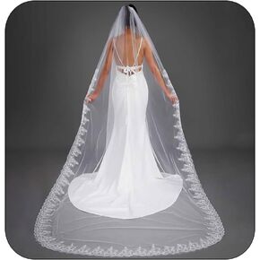 Yalice Lace Cathedral Bridal Wedding Veil 118'' Long Veils for Brides 1 Tier/1T Glitter Sequins Edge Veil with Comb