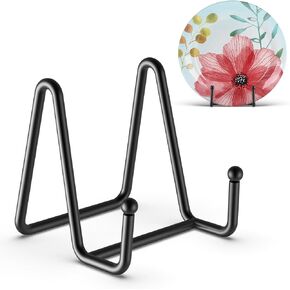 3 Pack 3 Inch Plate Stands for Display Picture - Small Table Top Display, Decorative Metal Frame Holders for Book, Photo and Platter, Tabletop Art, Black