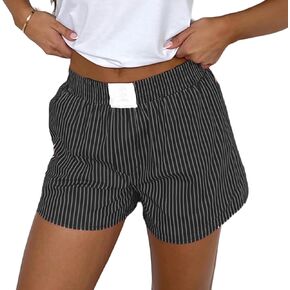Women Y2k Pajama Shorts Elastic High Waist Baggy Gingham Boxer Shorts Cute Striped Plaid Lounge Bottom Sleep Shorts