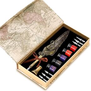 مجموعة حبر قلم ريشة عتيقة - قلم ريشة ميكانيكي، مجموعة حبر قلم خط 5 ألوان، 6 أقلام غمس قابلة للاستبدال - مجموعة الخط الأساسية للمبتدئين ومحبي الخط (أسود) in Kuwait