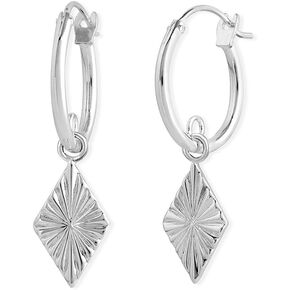 Boma Jewelry Sterling Silver Diamond Shaped Burst Textured Hoop Earrings with Snap Down Closure
