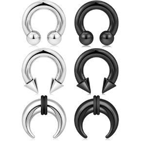 Qmcandy 6-12pcs Septum Pincher Tapers 8G 6G 4G 2G Septum Stretching Kit C Shape Septum Piercing Jewelry Heavy Ear Gauges Earrings Horseshoe Nose Rings for Women Men