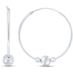 Charmsy Sterling Silver Jewelry Light-Weight Dainty Ball Bead Endless Hoop Earrings for Teen Girl Women
