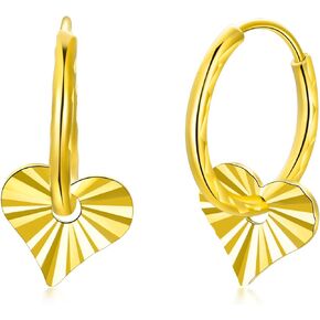 18K Solid Gold Hoop Huggie Earrings for Women, Delicate Yellow Gold Drop Dangle Heart Huggie Hoop Earrings Jewelry Anniversary Birthday Gift for Wife Mother Girl