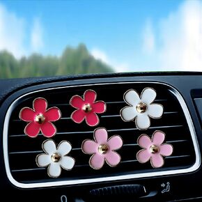 6 Pcs Daisy Flower Air Freshener Car Clips,car decoration ventilation clip, air conditioning outlet clip, car air freshener clip, charming color car decoration accessories（3 cm, 3.3 cm） (pink)