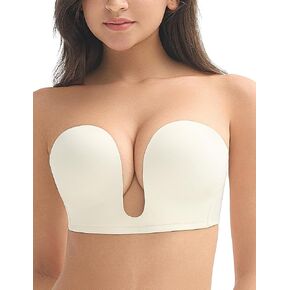 Wingslove Women's Deep V Plunge Strapless Bra Multiway Push Up Low-Cut Bras Wireless Red Carpet Clear Back