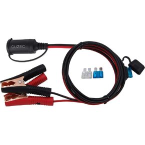 13.1FT/4m 16 AWG Extension Cord Plug Socket with Battery Clamp 12V/ 24V Battery Clip-On and Cigarette Lighter Adapter (13.1FT Long)