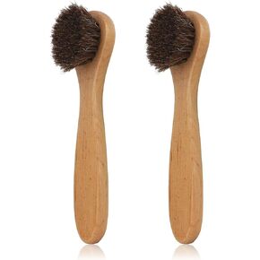 2 Pcs Shoe Brush, Boot Brush, Horsehair Brush Shoe Kit Shoe Cleaning Brush Polish Brush Shoe Cleaner Brush Leather Cleaning Brush Shoe Shine Brush Horsehair Shoe Brush Dauber Applicators for Leather
