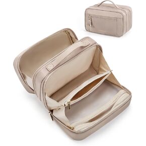 BAGSMART Travel Makeup Bag Large Capacity Cosmetic Bag, Wide-open Portable Make Up Bag Organizer for Women for Travel Essentials Travel-Size Toiletries Accessories Bottles, Brushes, Champagne
