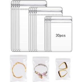 30 قطعة مقاس 3.1 بوصة × 4.6 بوصة منظم مجوهرات شفاف وحلق وقلادة وحقائب تخزين للسفر، مجوهرات مضادة للتشوه (الحقائب فقط) in Kuwait