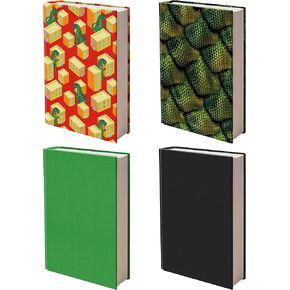 Easy Apply Stretchable Book Cover 4 Pack. 3 Design and 1 Solid Standard Jackets Fit Hardcover Textbooks Up to 8" x 10". Adhesive-Free, Nylon Fabric Protectors. Washable, Reusable Student School Supply