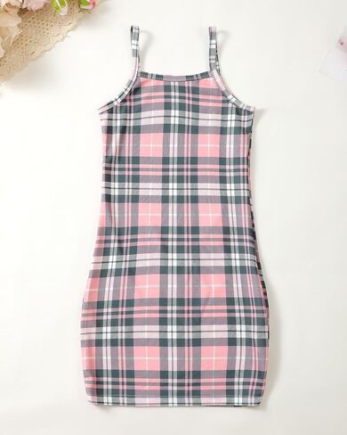 Girls 2 Piece Outfits Cami Dresses Hoodie Clothing Set Plaid Bodycon Dress Crop Top Sweatshirt Fall Winter Clothes in Kuwait