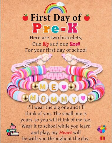 First Day of School Kindergarten Preschool Gifts for Girls, Mommy and Me Matching Bracelets Set, Back to School Gifts for Daughter from Mom in Saudi Arabia