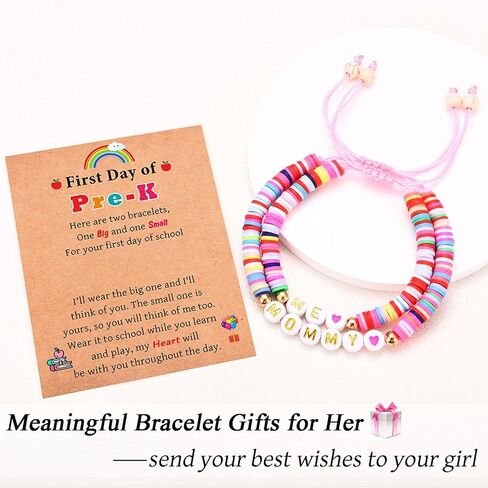 First Day of School Kindergarten Preschool Gifts for Girls, Mommy and Me Matching Bracelets Set, Back to School Gifts for Daughter from Mom in Saudi Arabia