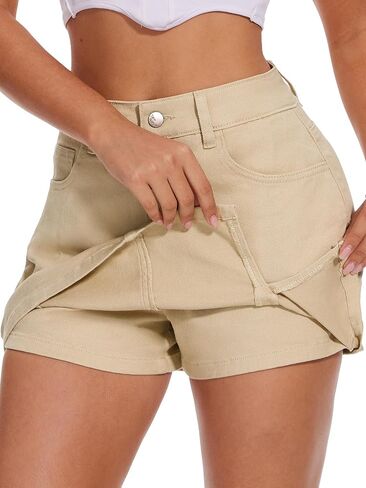 ELLEVEN Women’s Side Slit Denim Skort, High-Stretch,High Waisted,Y2K Mini Jean Skirt Shorts with 5 Pockets in Kuwait