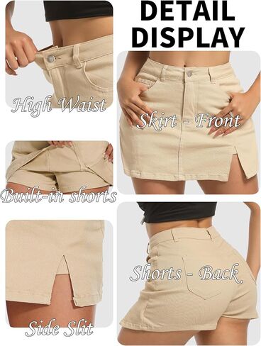 ELLEVEN Women’s Side Slit Denim Skort, High-Stretch,High Waisted,Y2K Mini Jean Skirt Shorts with 5 Pockets in Kuwait