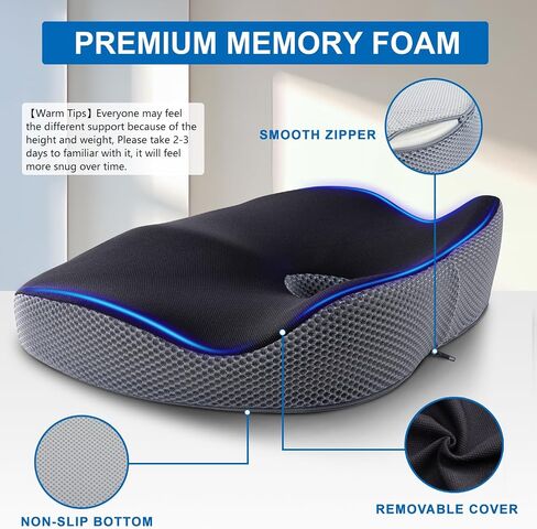 Seat Cushion for Office Chair - Office Chair Cushion Improves Posture -Memory Foam Seat Cushion for Back Sciatica&Tailbone Pain Relief-Coccyx Seat Cushion for Desk Chair,Car Seat,Wheelchair in Saudi Arabia