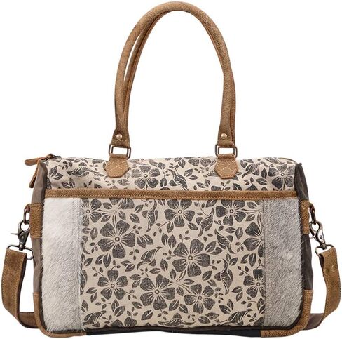 Myra Bag Simplistic Upcycled Canvas & Cowhide Messenger Bag S-1432 in Saudi Arabia