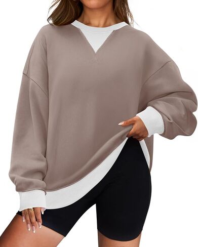 ZESICA Womens Crewneck Color Block Sweatshirts Oversized Long Sleeve Pullover Tunic Tops 2024 Fall Clothes Outfits in Saudi Arabia