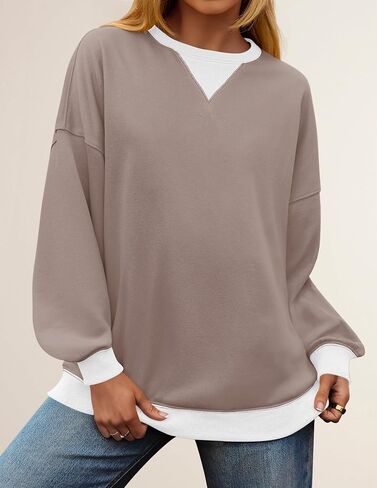 ZESICA Womens Crewneck Color Block Sweatshirts Oversized Long Sleeve Pullover Tunic Tops 2024 Fall Clothes Outfits in Saudi Arabia