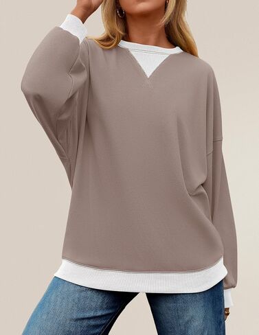 ZESICA Womens Crewneck Color Block Sweatshirts Oversized Long Sleeve Pullover Tunic Tops 2024 Fall Clothes Outfits in Saudi Arabia