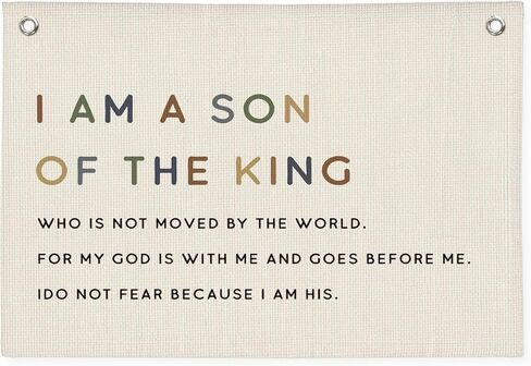 Boy Nursery Decor,I am a Son of the King Boy Nursery Canvas Banner, Christian Religious Bible Verse Banner Wall Hanging Banner Flag for Boys Bedroom Playroom，Inspirational Wall Decor in Saudi Arabia