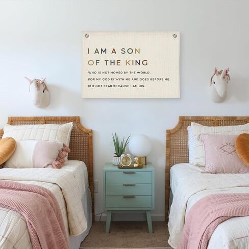 Boy Nursery Decor,I am a Son of the King Boy Nursery Canvas Banner, Christian Religious Bible Verse Banner Wall Hanging Banner Flag for Boys Bedroom Playroom，Inspirational Wall Decor in Saudi Arabia